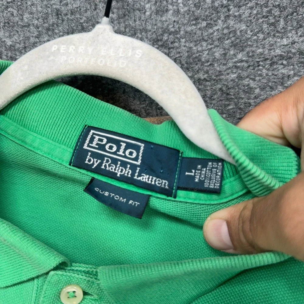 Polo Ralph Lauren Polo Shirt Mens Large Green Yellow Pony Custom Fit Classic